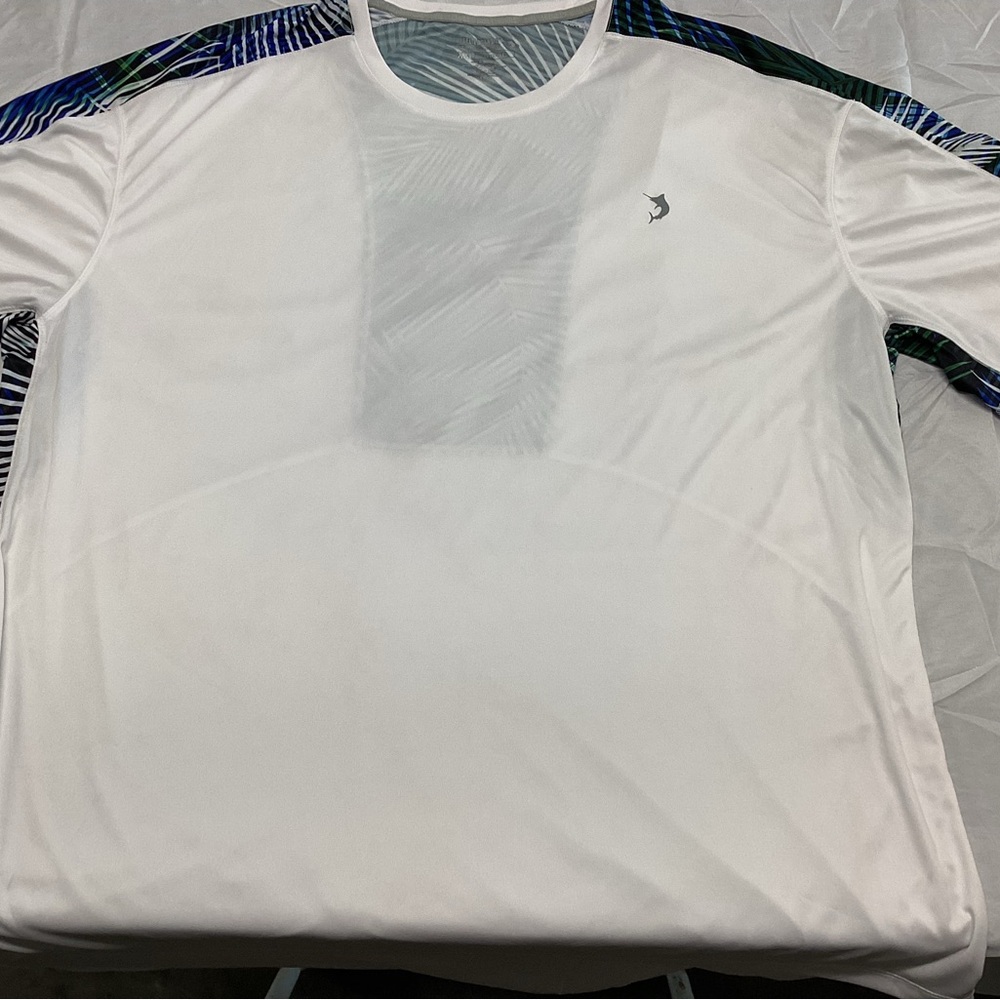 Reel Legends White Short Sleeve Tee with Blue and Green Accents